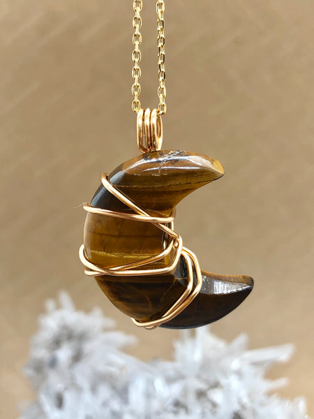Tiger eye crescent moon necklace