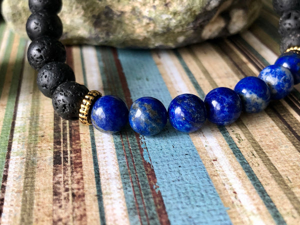 Lapis Lazuli & lava beads and hematite