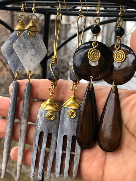 Long African bone earrings