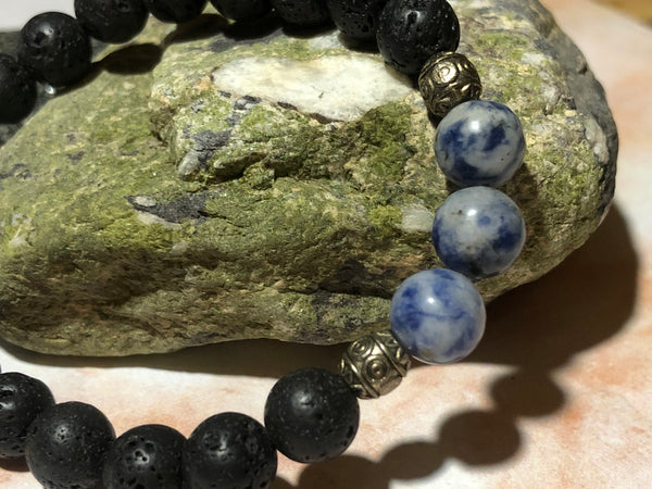 Lava beads and blue Jasper