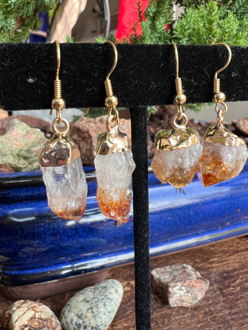 Raw citrine gold plated earrings