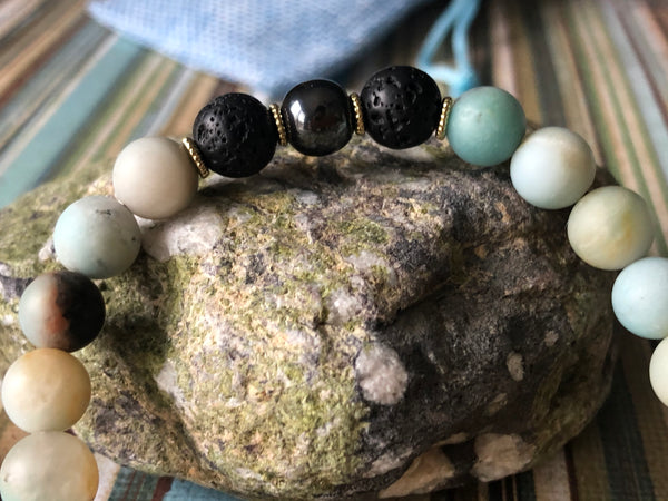 Amazonite & Lava Beads & Hematite Bracelet