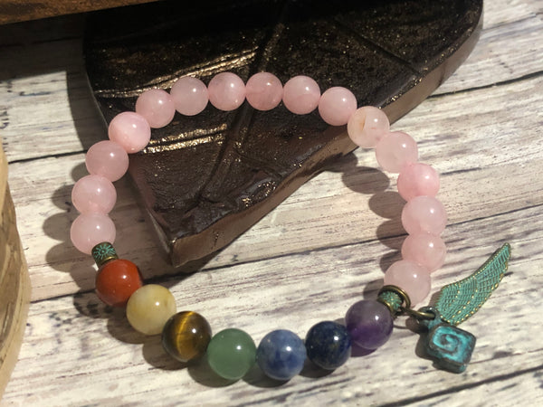 Chakra energy healing bracelet With Rose Quartz