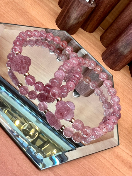 Strawberry quartz flower bracelet