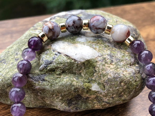 Amethyst & red lightening agate 6mm bracelet