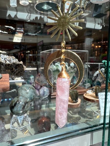 Rose quartz sun and moon necklace
