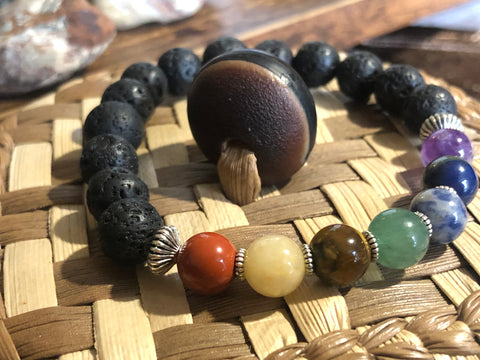Chakra energy healing bracelet with Lava beads