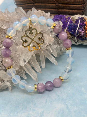 Opalite & lepidolite with Adinkra symbol