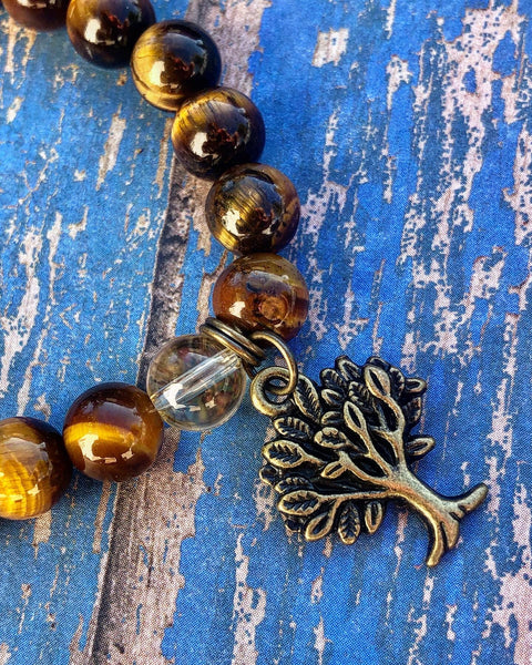 Tiger Eye, citrine, or selenite, and Tree of life charm 8mm