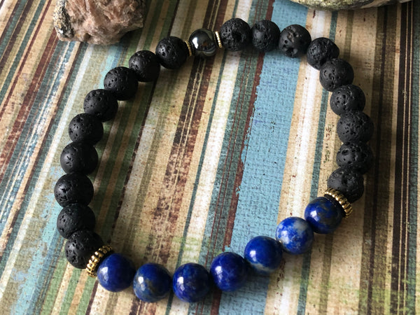 Lapis Lazuli & lava beads and hematite