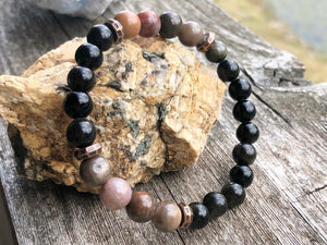 Petrified wood and golden sheen obsidian