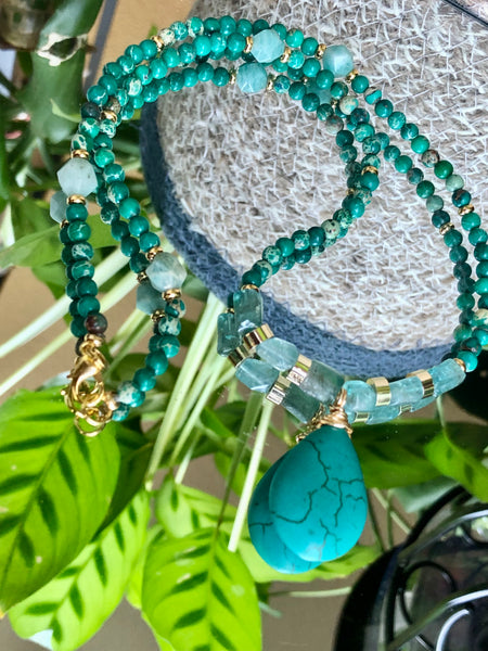 Imperial jasper & blue kyanite necklace
