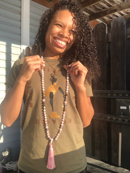 108 prayer Mala Rose Quartz & Lightening Agate