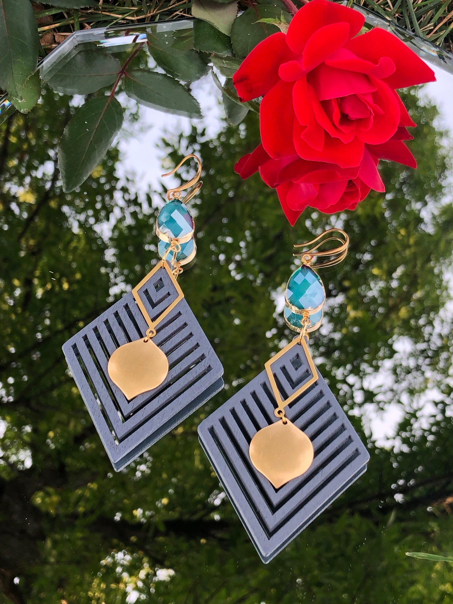 Glass and wooden earrings