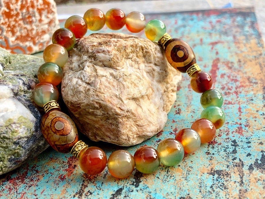 Peacock Agate Dzi agate 8mm – Piedras Haseya