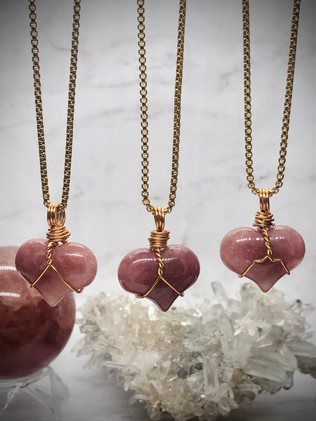 Strawberry quartz heart necklace