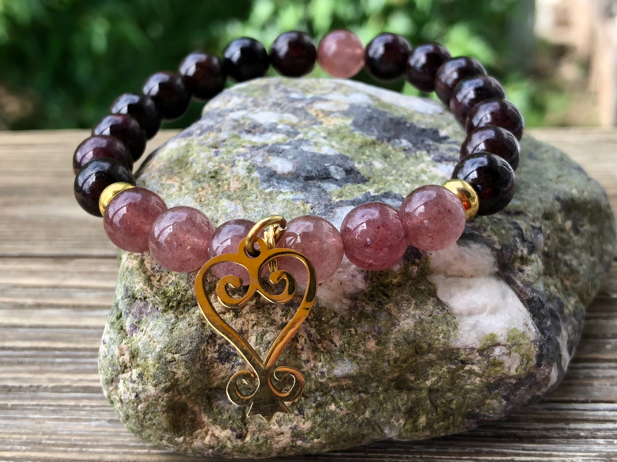 Strawberry Quartz, Garnet & Sankofa charm