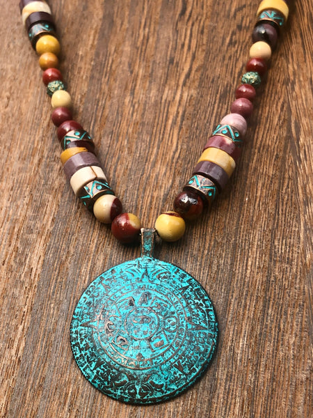 Mookaite & Aztec calendar necklace