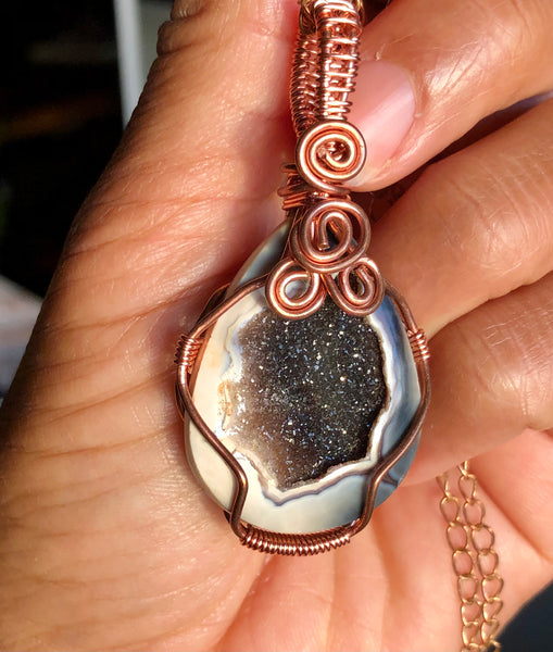Druzy agate pendant wire wrapped