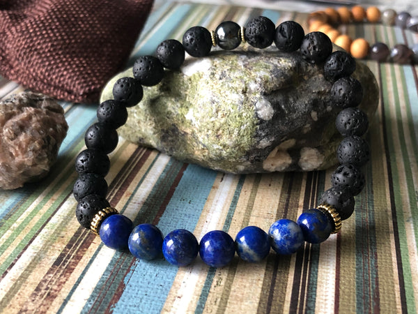 Lapis Lazuli & lava beads and hematite