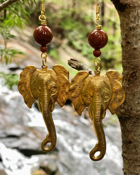 Raw brass elephant earrings